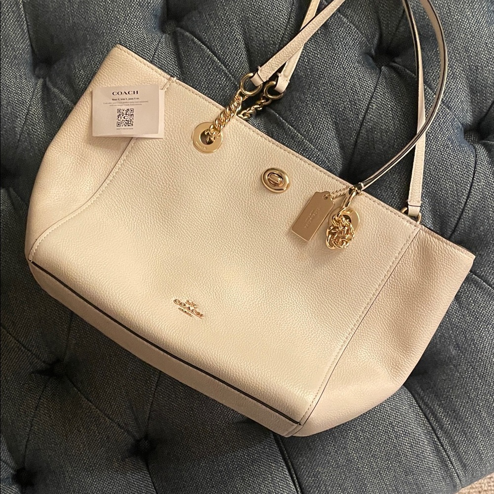 Coach Ivory Leather Tote with Gold Accents